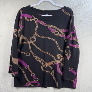 Chico's Black and Purple Chain Print Sweater
